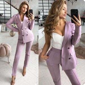 Affaires Streetwear femmes costumes Double boutonnage élégant pantalon Blazer fête bureau dame bal Vintage femme manteau 2 pièces 210927