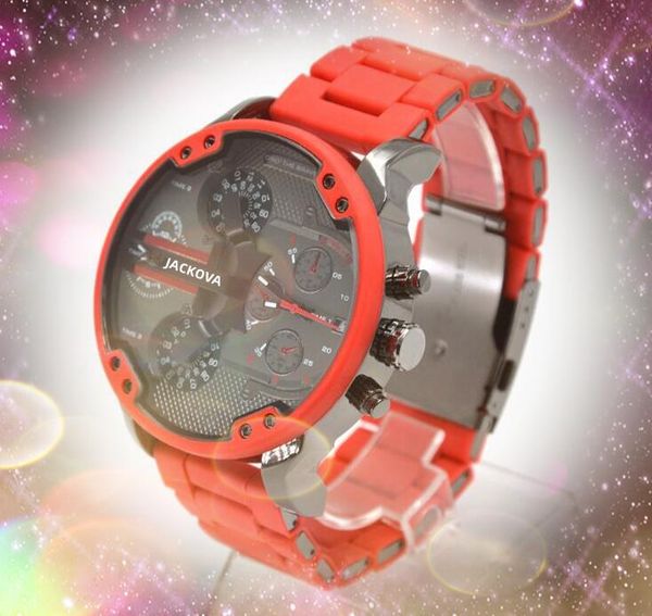 Tendencia comercial de gama alta, grandes relojes de zona horaria múltiple, cronógrafo para hombres, caucho rojo, cinturón de acero inoxidable, reloj de pulsera de cuarzo de la mejor marca europea, regalos montre de luxe