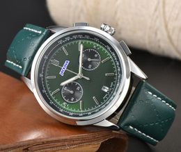 Zakelijke trend high-end koe lederen horloges Mannen Quartz Chronograaf Beweging Klok Sub Wijzerplaten Werkende Stopwatch Europese topmerk klok