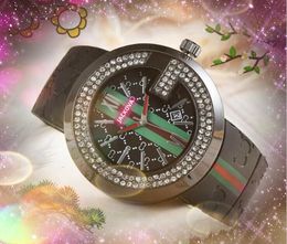 Business Trend Highded Diamonds Ring Watches Women Men Kwarts Beweging Chronograph Rubber Fabric Leather Belt European Top Brand Clock Polshipwatch