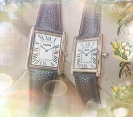 Zakelijke trend Highend vierkant horloge 34 mm 28 mm heren dames Romeinse tank wijzerplaat klok zwart bruin lederen band quartz geïmporteerd uurwerk rosé goud zilver kleur horloges