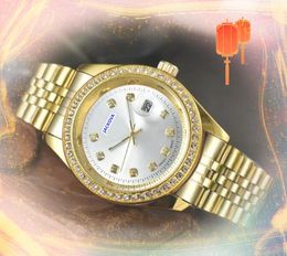 Business Trend Highend en acier inoxydable montres hommes femmes quartz chronographe horloge jour date de semaine Calendrier des diamants européens anneau à point de bracelet