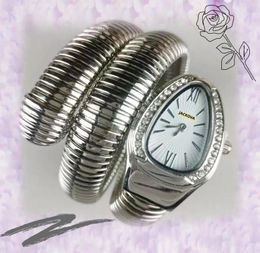 Tendance des affaires montres haut de gamme femmes mouvement à quartz horloge mode diamants anneau serpent plein acier inoxydable or rose argent dame Bracelet montre orologio di lusso