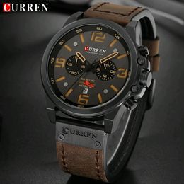 Montre d'affaires CURREN mode Quartz hommes montre de luxe militaire étanche bracelet en cuir Sport montre-bracelet décontracté mâle cadeau horloges 231228