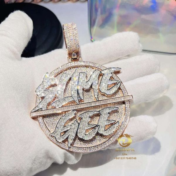 Buss Down – collier avec pendentif en forme de grand cercle Hip Hop lourd, avec lettres en diamant, pendentif avec nom personnalisé