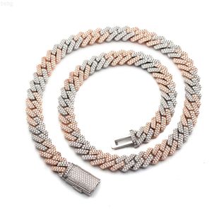 Buste naar beneden Miami Cuban Two Tone Iced Out S925 Sterling Silver Moissanite 12mm 2Rows Gold Plated Link Chain