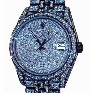 Bust Down Horloge M126334 Super 3135 Auto Beweging 41mm Dayjust Alle Iced Out Moissanite Mannen Eta Bling Hip Hop