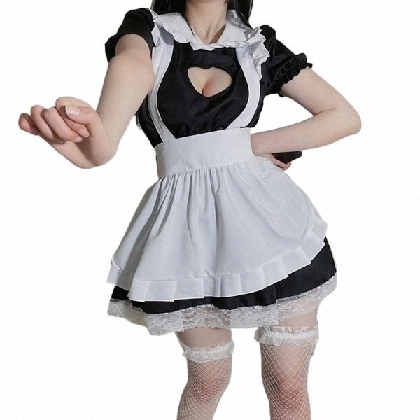 Buste Ouvert Maid Costume Sexy Cosplay Kitty Outfit Cott Apr Dentelle Temptati Mini Dr Pour Femmes Anime Noir Blanc Lolita z3Zr #