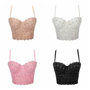 Bustiers Corsets pour femmes, débardeur Sexy, dos nu, bretelles Spaghetti brodées, perles rembourrées, vente en gros, 2023