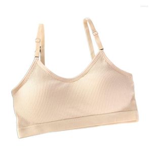 Bustiers Corsets 40GC Femmes Jeunes Filles Sport Formation Soutien-Gorge Côtelé Rayé Coton Enveloppé Poitrine Bralette Couleur Unie Sans Fil Beauté Dos