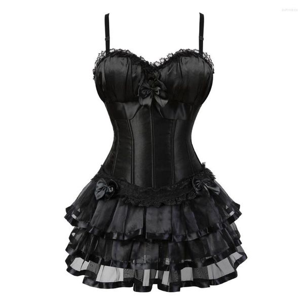 Bustiers Corsets Noir Corset Victorien Robes Burlesque Avec Jupe Tutu À Lacets Sangle Lingerie Pour Femmes Clubwear S-2XL