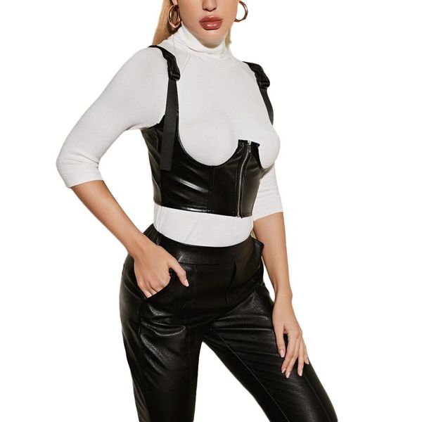 Bustiers Corsés Negro Mujer Estilo Punk Espiral De Acero Deshuesado Entrenador De Cintura Cincher Shaper Corsé De Cuero De Imitación Debajo del Busto para Traje De FiestaB