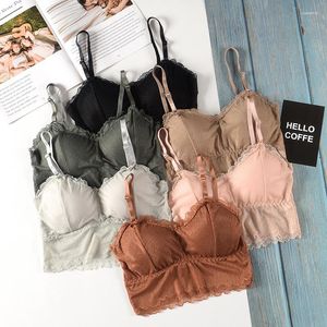 Bustiers Corsets Bralette femmes 2022 Sexy dentelle beauté dos sous-vêtements couleur unie amovible poitrine coussinet Tube haut court