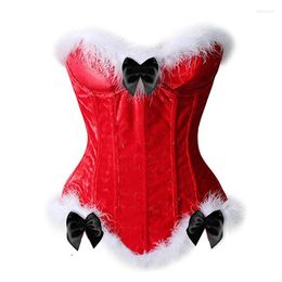 Bustiers korsetten bustier lingerie top corset vrouwen sexy riemen witte veer burlesque veter lingeries voor kerst kerstman kostuum
