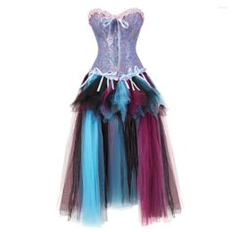 Bustiers korsetten korset jurk vintage veter omhoog met lange tule tutu maskerade feestjurken corselet plus size dames s-6xl