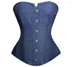 Bustiers Corsés Vaquero Y Corsé De Brocado Gótico Denim Jean Adelgazante Overbust Top Sexy Corselet