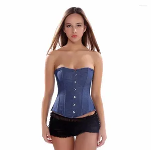 Bustiers Corsets Denim et Shapewear Lingerie surbuste Corset grande taille brocart femmes Cowboy Sexy Corselet gothique 6XL bleu