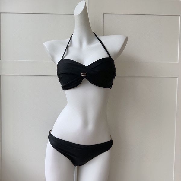 Bustiers Corsés Moda Bikni Set Traje de baño Natación Ropa de playa Halter Cuello Top Negro Mujeres Sexy Trajes de baño Tanque de verano Scrunch Bikini Bottom Brasileño Sty 8FD1