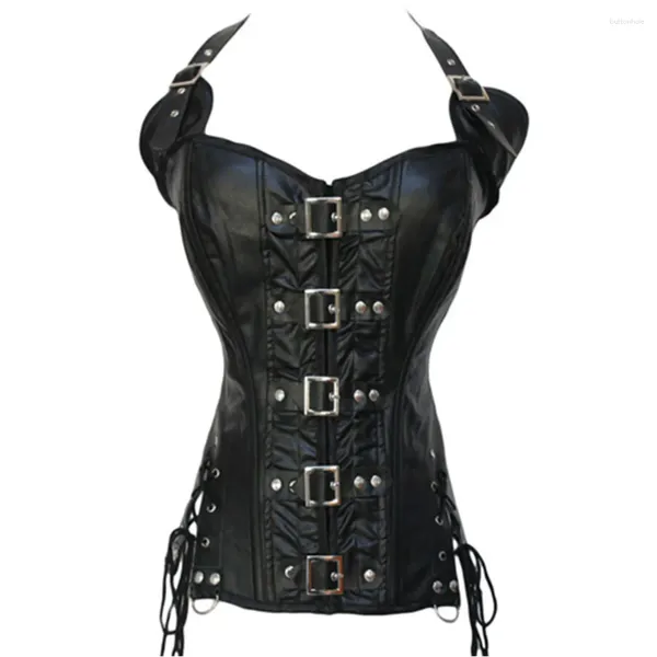 Bustiers Corsets mode Corset Vintage noir marron acier désossé Faux cuir Steampunk Bustier Plue taille S-XXL