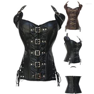 Bustiers Corsés Estilo de moda Cuero de calidad superior Dama Sexy Lace Up Steampunk Corset Adelgazante Body Shaper Negro para mujeres