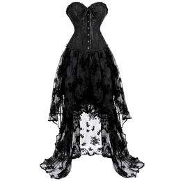 Bustiers Corsets Pour Femmes Corset Robe Ensembles Tutu Dentelle Sexy Overbust Gothique Plus La Taille Costume De Mariage Burlesque Victorien BlackBustiers