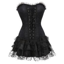 Bustiers Corsets Pour Femmes Floral Dentelle Corset Style Gothique Vêtements Robe Vintage Serre-Taille Bustier Avec Jupe S-2XLBustiers