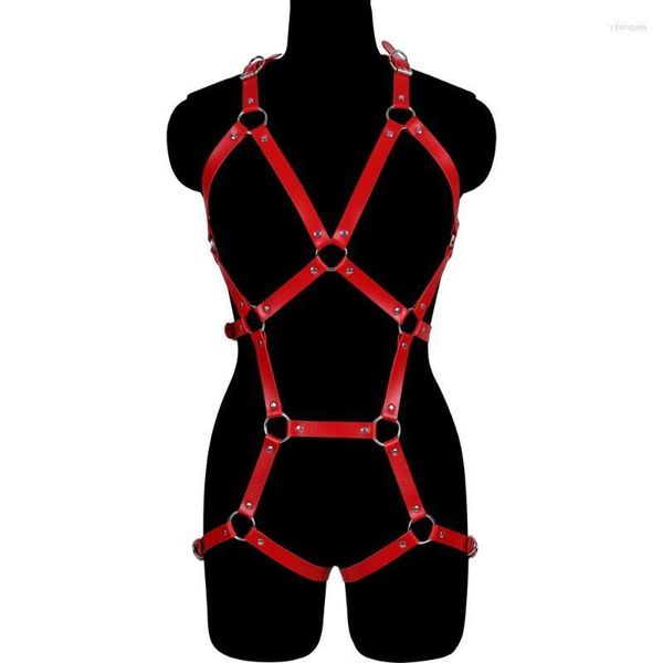 Bustiers Corsets Goth Bondage Lingerie Harnais En Cuir Jarretière Haut Ensemble Harnss Corps Cage Ouvert Poitrine Soutien-Gorge Ajuster Punk Sexy HarnaisBustier