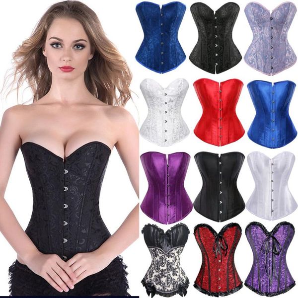 Bustiers corsés gótico y Sexy corsé Top Overbust Corselet mujeres adelgazamiento vaina cintura entrenador modelado Correa encaje hasta Fajas