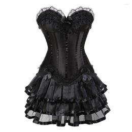 Bustiers korsetten gotische korsetjurken voor vrouwen zwart burlesque kostuum strapless nachtclubkleding jurk kanten trim tutu rok plus maat