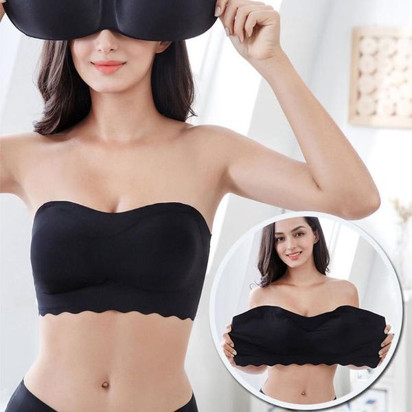 Bustiers Corsets Ice Soie Crop Tube Top Femmes Soutien-Gorge Rembourré Noir Bralette Sans Bretelles Sans Couture Wrap Poitrine Plus Taille Trois Crochet Sous-VêtementsBustie