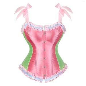 Bustiers Korsetten Kawaii Ruffle Satin Corset Tops Vrouwen Meisje Leuke Candy Kleur Verstelbare Bandjes Lace Up Body Shaper Corselet Top