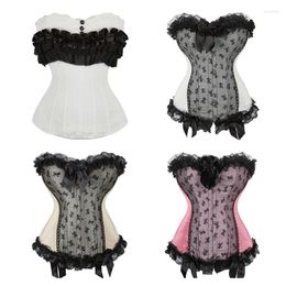 Bustiers Corsés Overbust Corset Top Mujeres Floral Victorian Bustier Lace Up Cintura Trainer Club Cosplay Vestido