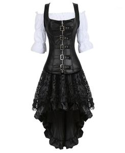 Bustiers Corsets grande taille 6XL robe Corset Steampunk pour femmes trois pièces en cuir avec jupe et chemise Renaissance gothique Pira8504610