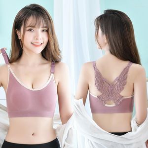 Bustiers corsés sujetadores de talla grande para mujer sujetador sin costuras comodidad transpirable Bralette belleza espalda mariposa Push Up ropa interior inalámbrica