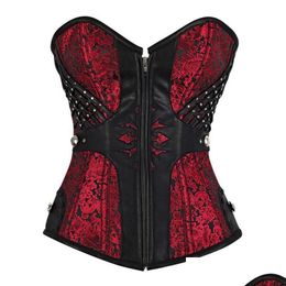 Bustiers Corsets Mesh Red Femmes sexy Steampunk Bustier Gothic Plus taille Zipper Lace Up Overbed Overbust Bodice Traineur Corset S Dhxvr
