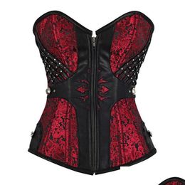 Bustiers Korsetten Rode Mesh Y Dames Steampunk Bustier Gothic Grote maten Rits Lace Up Bovenborst lijfje Taille Trainer Corset Drop Dhaqh