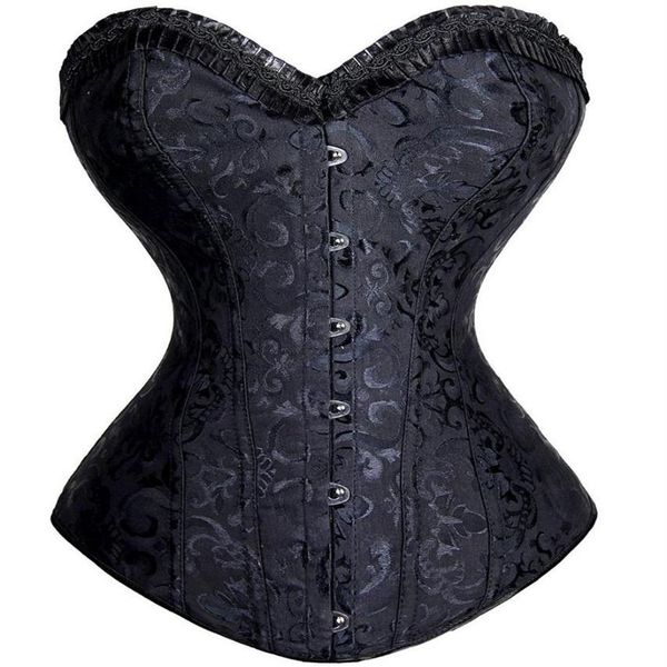 Corsés Bustiers S-6XL corsé Steampunk para mujer espiral de acero deshuesado con cordones Sexy Overbust Bustier blanco negro cintura Cincher 248Q