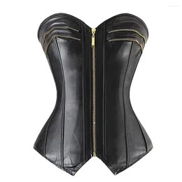 Bustiers Corsés S-XXL Corsé Steampunk de Cuero Sexy Cremallera de PVC Frente con Cordones Parte Superior Trasera Overbust Body Shaper Cintura Lencería Gótica Vintage