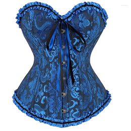 Bustiers Corsés Sapubonv Corset Top Bustier Overbust Lencería Encaje Tallas grandes Brocade Mujeres Sexy Vintage Disfraz de Halloween Rojo Negro Verde