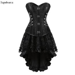 Bustiers Corsets Sapubonva Corset Bustier jupe ensemble Sexy Grand Steampunk cuir fermoir et robes dentelle grande taille Burlesque hauts