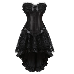 Bustiers Corsés Sexy Burlesque Corset Falda Conjunto Vestido de encaje Vestidos góticos y fiesta Tallas grandes Vintage Black DressBustiers