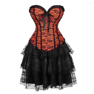 Bustiers Corsets Sexy Corset Robes Pour Femmes Floral Avec Dentelle Jupe Courte Showgirl Danse Costume Robe Victorienne Plus La Taille