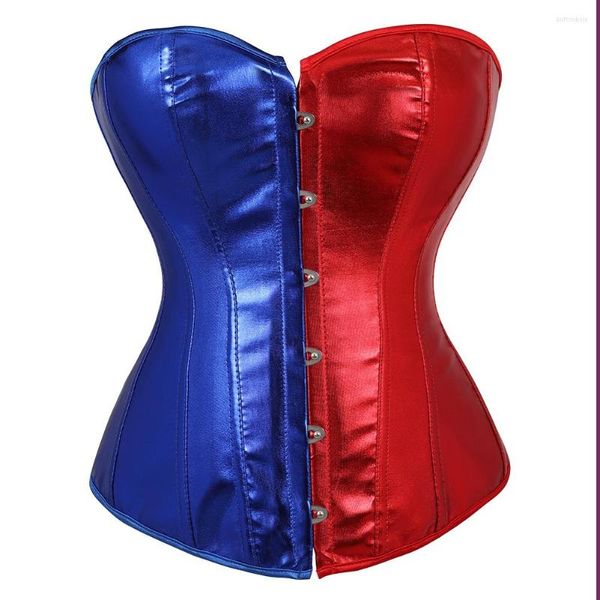 Bustiers Corsets Sexy Corset Top Gothic Faux Leather Bustier Lencería Mujer Korsefor Mujeres Burlesque Korset Disfraz de Halloween Rojo Azul