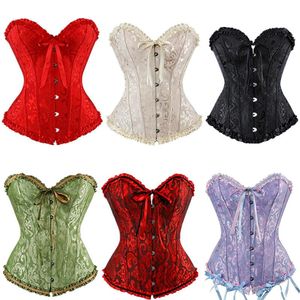 Bustiers korsetten Sexy Kant Corset Plus Size Bloemen Brocade Vrouwelijke Lingerie Fashion Tops QZ0213