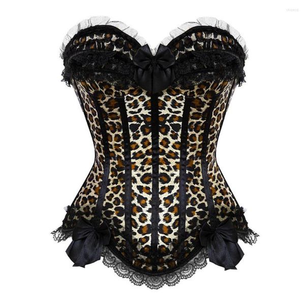 Bustiers corsés Sexy encaje ribete arco satén y victoriano Overbust corsé lencería Top Vintage Showgirl Body Shaper S-6XL