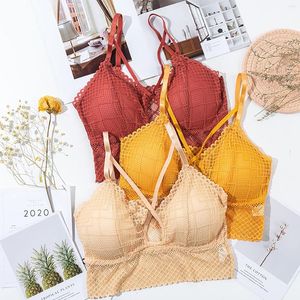 Bustiers Corsets Sexy Dentelle Wrap Poitrine Tube Soutien-Gorge Crop Top Nylon Corde Tissé Beauté Dos Camisole Sous-Vêtements Bralette Push-up Sans Fil