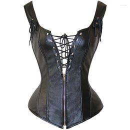 Bustiers Corsets Sexy en cuir Bustier fête gothique Corselet corsage femmes Steampunk hauts Corset à lacets fermeture éclair Lingerie