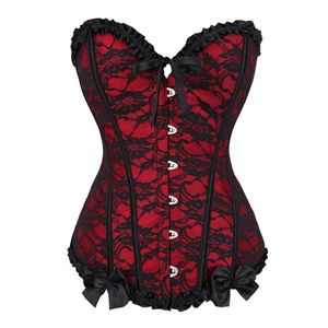 Bustiers Corsets Sexy Overbust And Lace Up Vintage Floral Bow Corset Lingerie Top Plus Size Corselet Pour Femmes Burlesque Costum2547