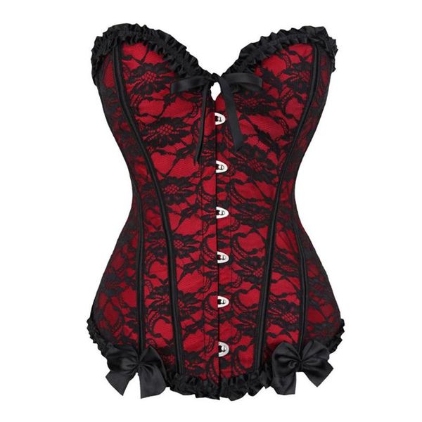 Bustiers Corsets Sexy Overbust Et À Lacets Vintage Floral Bow Corset Lingerie Top Plus La Taille Corselet Pour Les Femmes Burlesque Costum3017