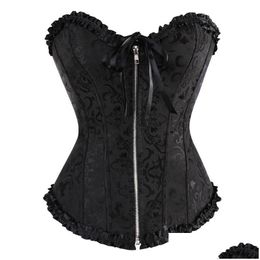 Bustiers Corsets Sexy Top Blouse Avec Fermeture Éclair Rouge Et Noir Corset Costume Halloween Plus La Taille Floral Vintage Gothique Corset Drop Dhj4D